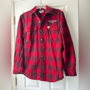 Carhartt Twin Barns Brewing Co Red Plaid Flannel Shirt Size S